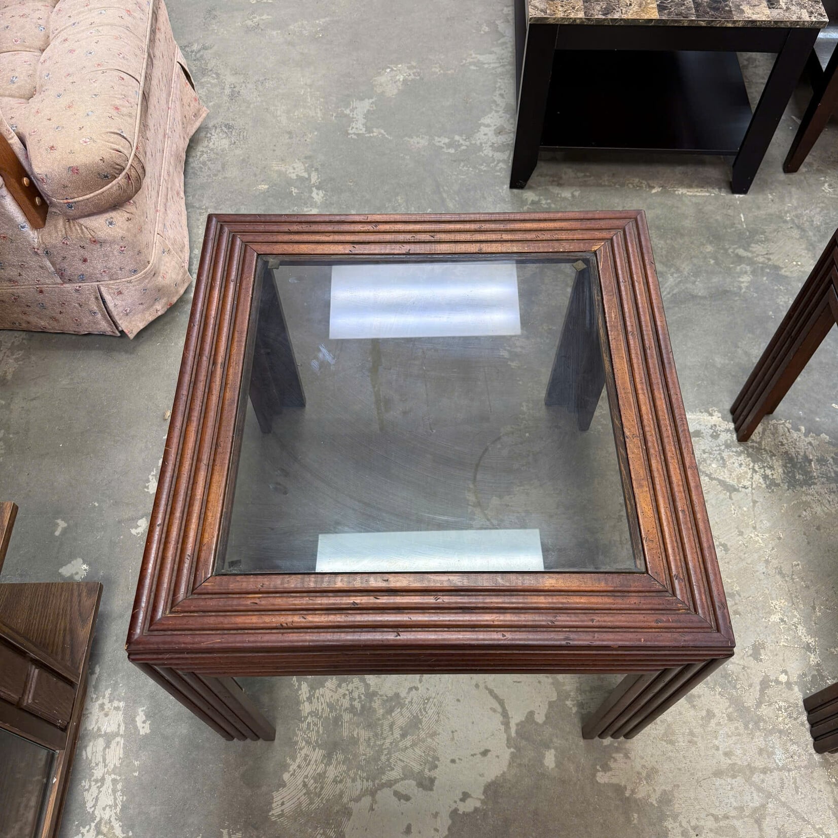 Square End Table With Glass Top