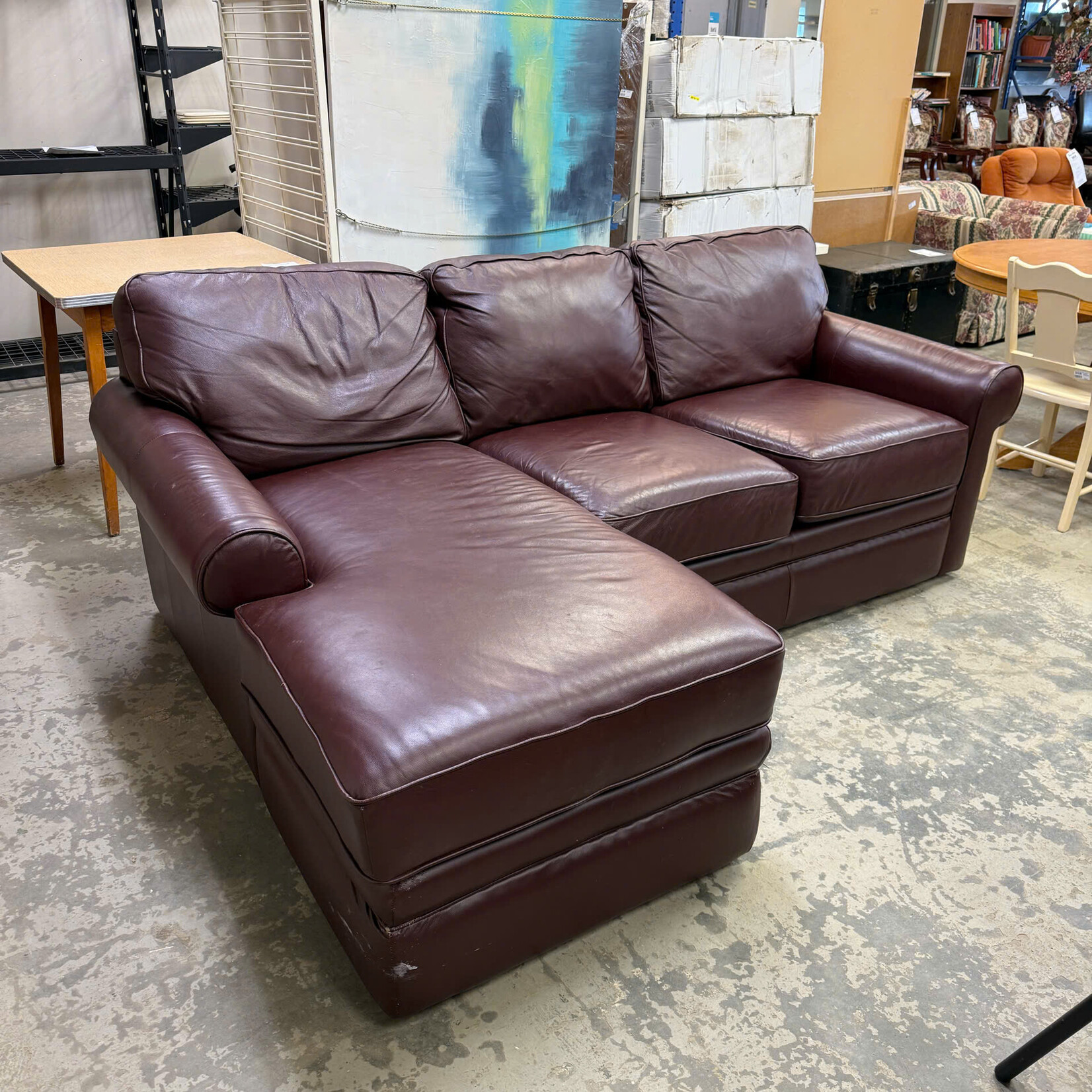 Dark Red Leather Sofa With Chaise