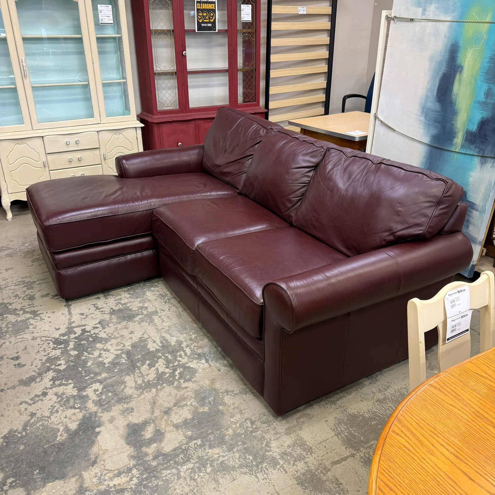 Dark Red Leather Sofa With Chaise