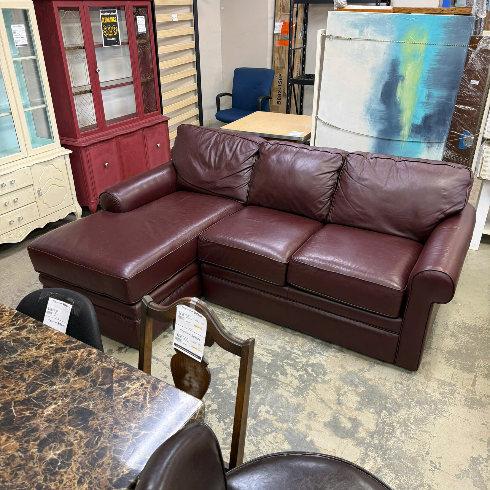 Dark Red Leather Sofa With Chaise