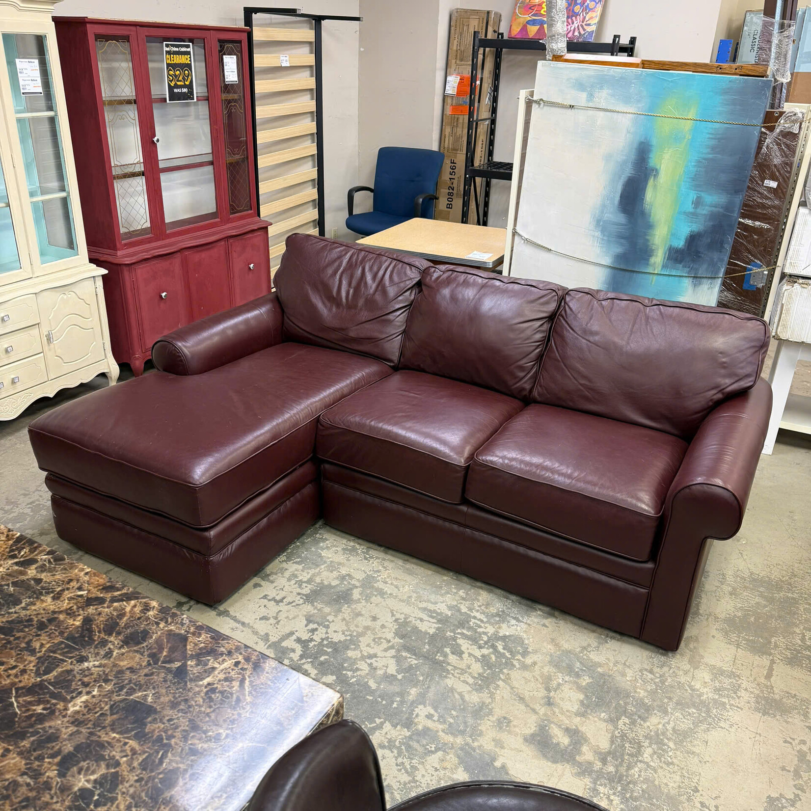 Dark Red Leather Sofa With Chaise