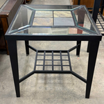Black Metal, Glass And Stone End Table