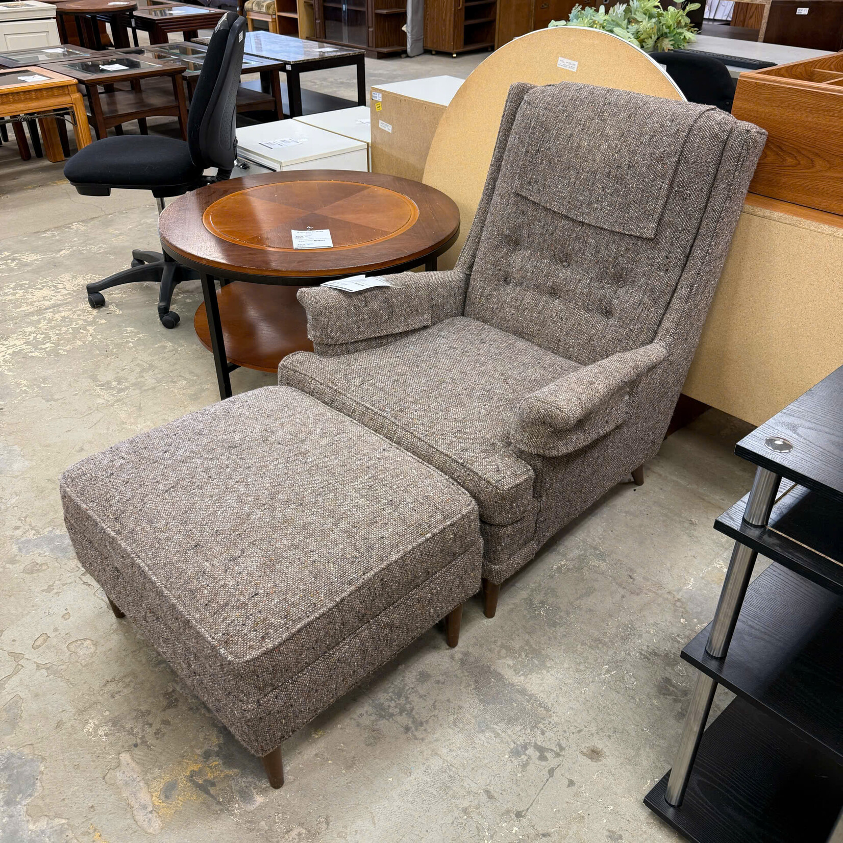 Gray Armchair & Ottoman