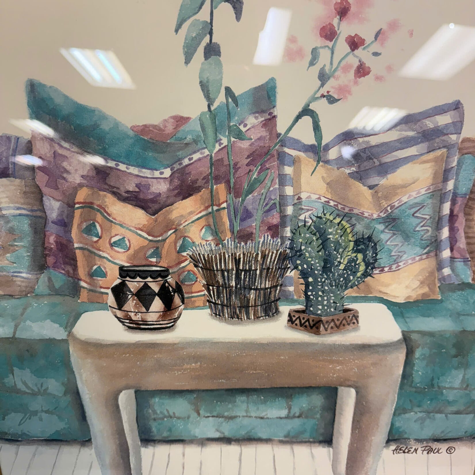 Artwork with Couch/Potted Cactus