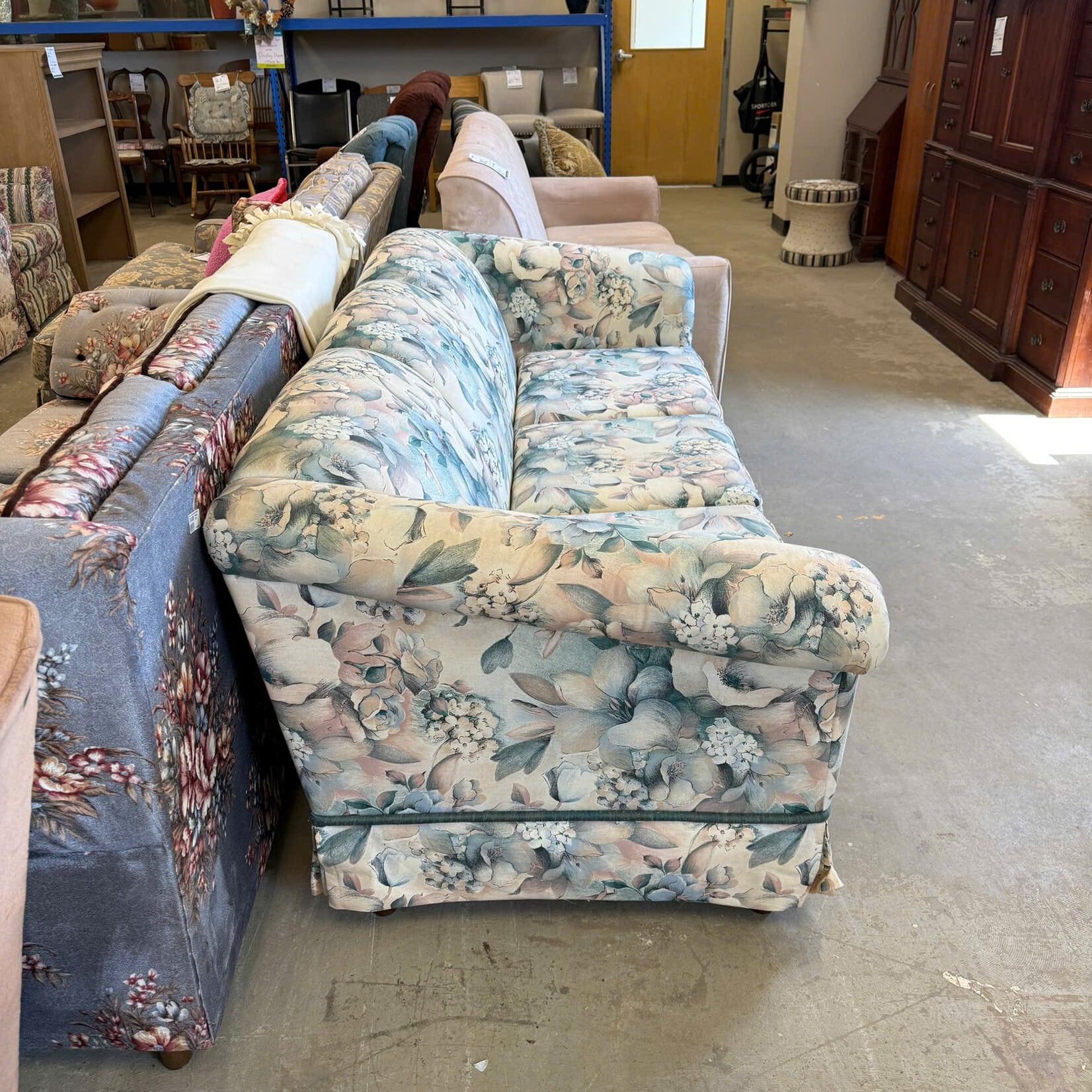 Blue White Floral Couch