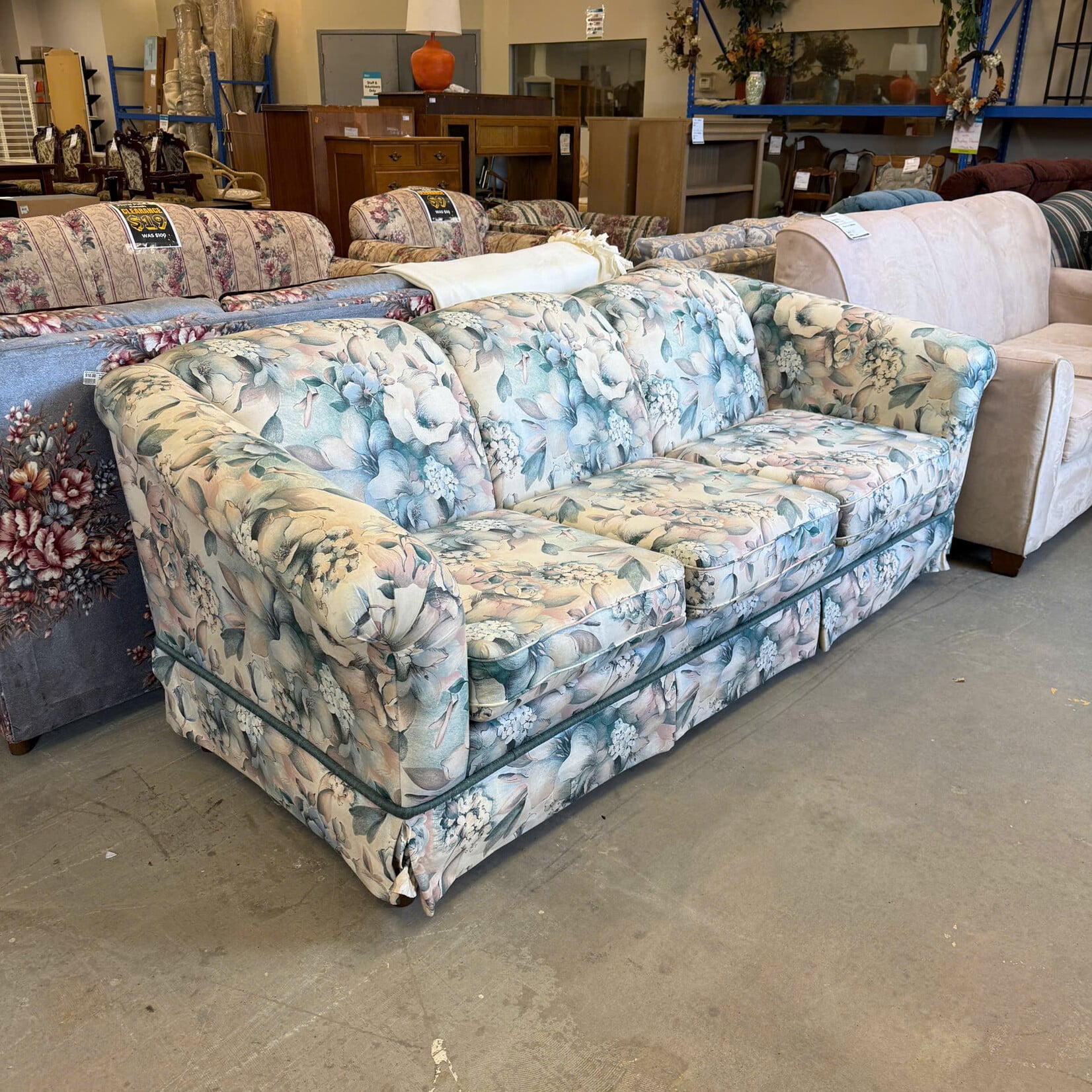 Blue White Floral Couch
