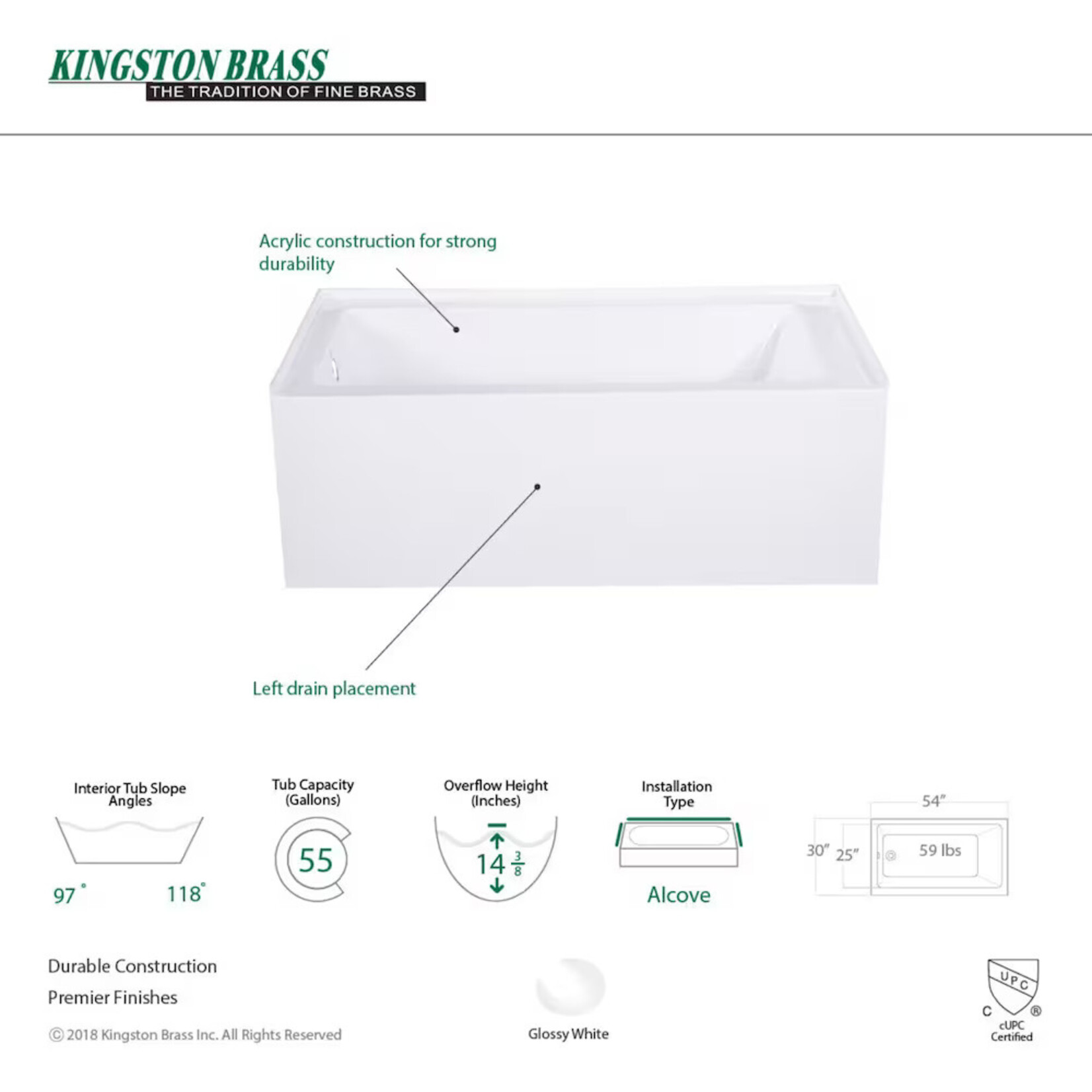 Aqua Eden 54" Bathtub