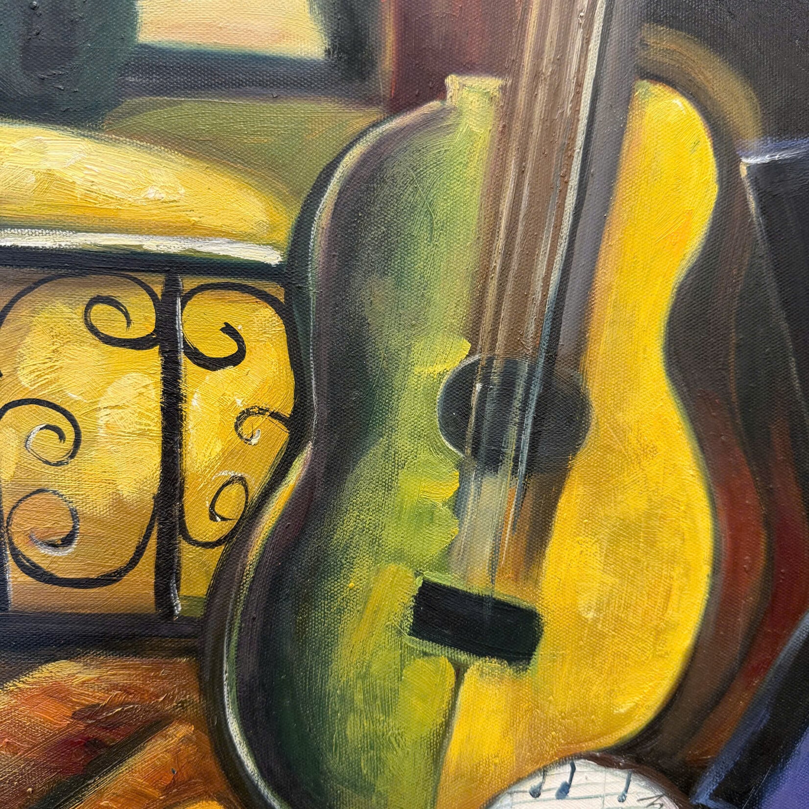 Guitar On Balcony Painting