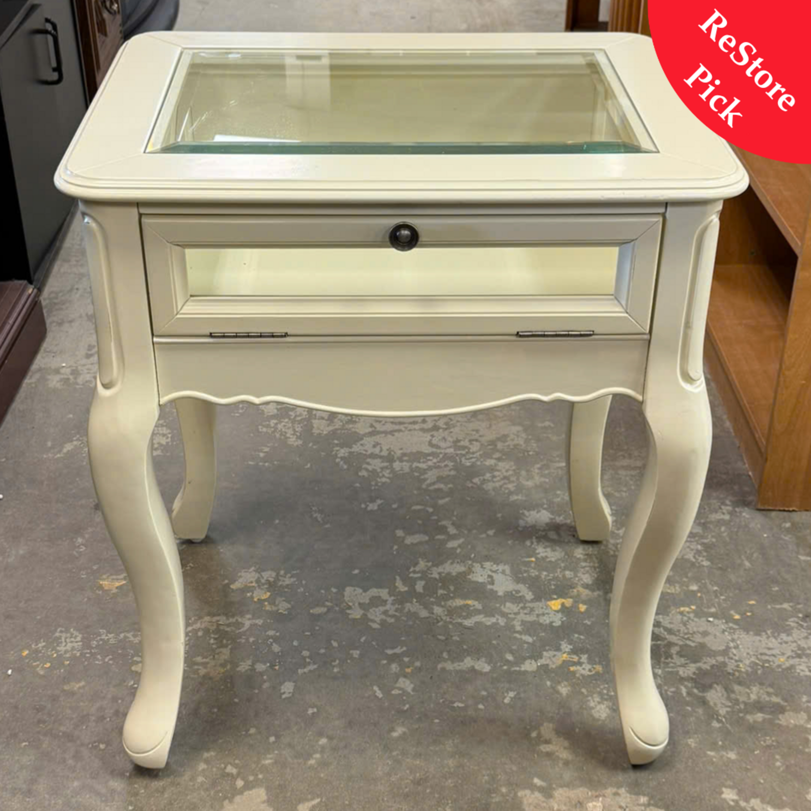 White Night Stand with Glass Top
