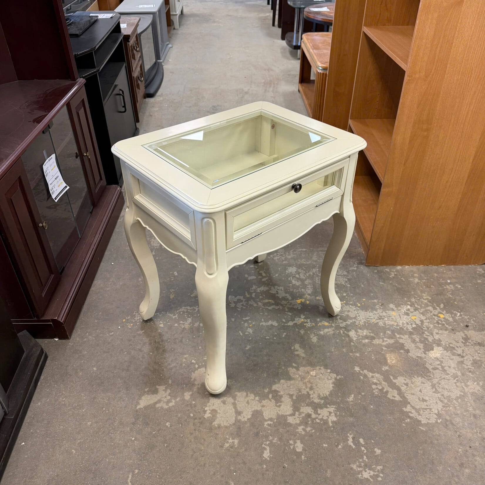 White Night Stand with Glass Top