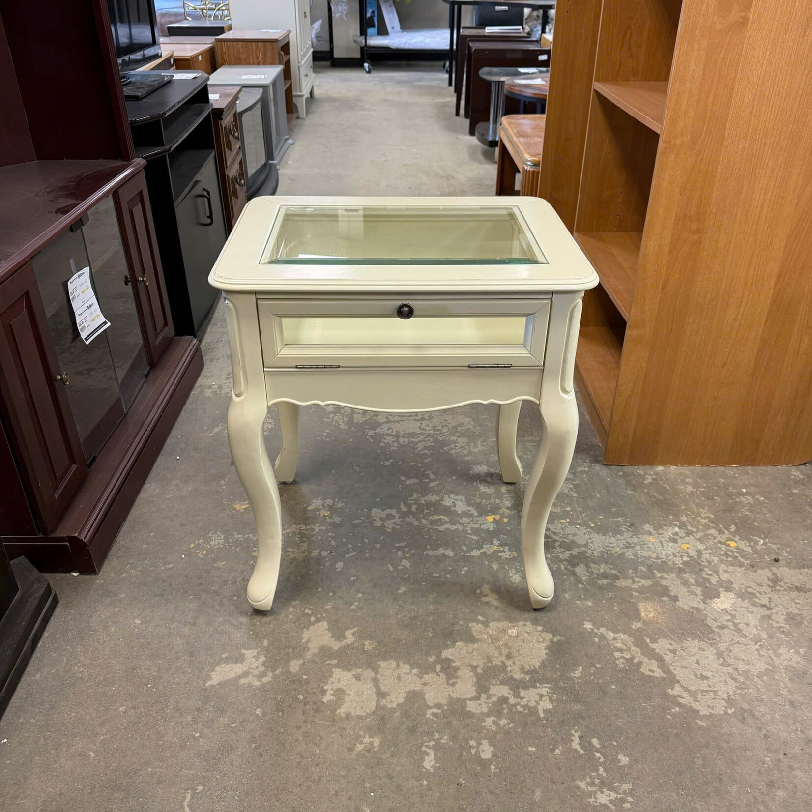 White Night Stand with Glass Top