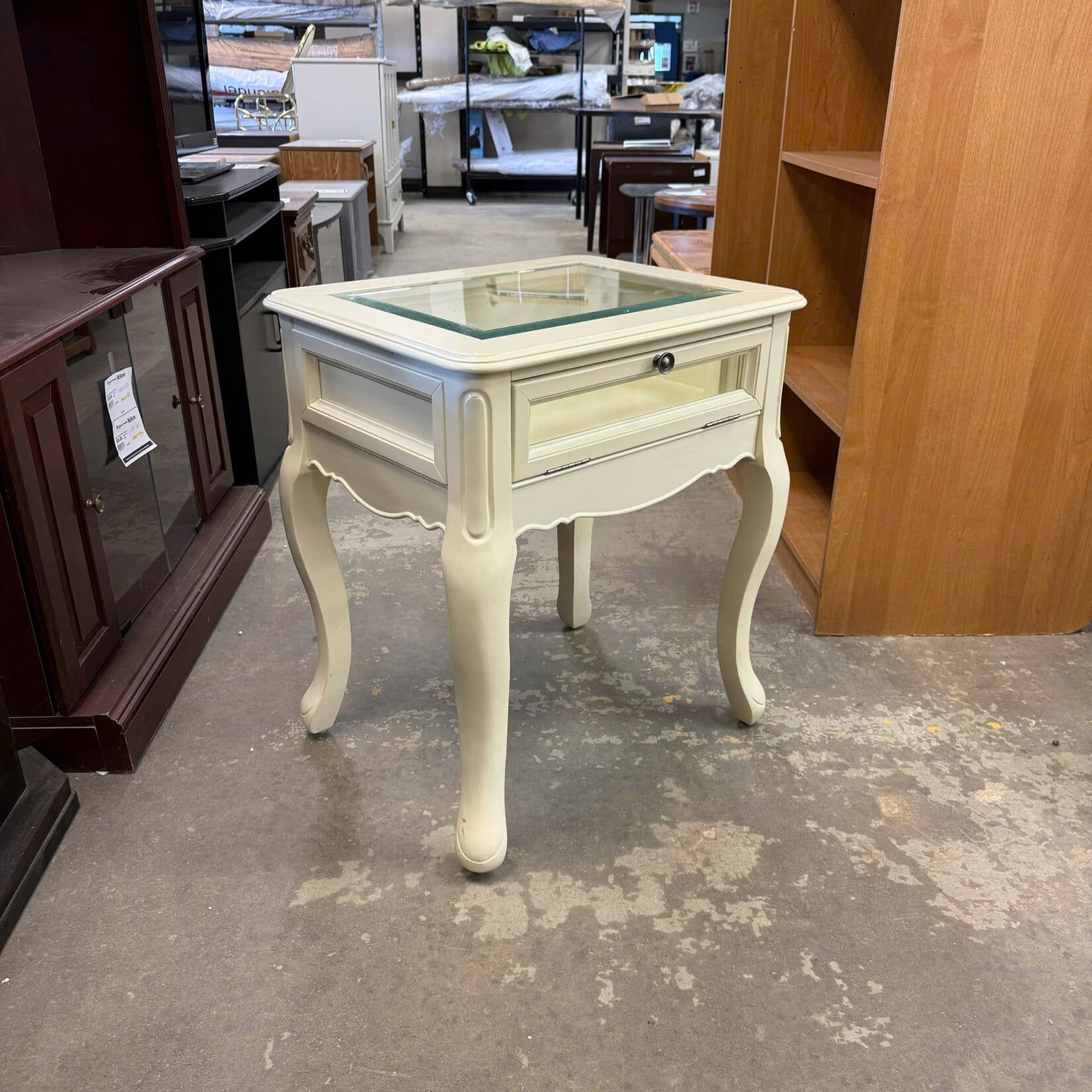 White Night Stand with Glass Top