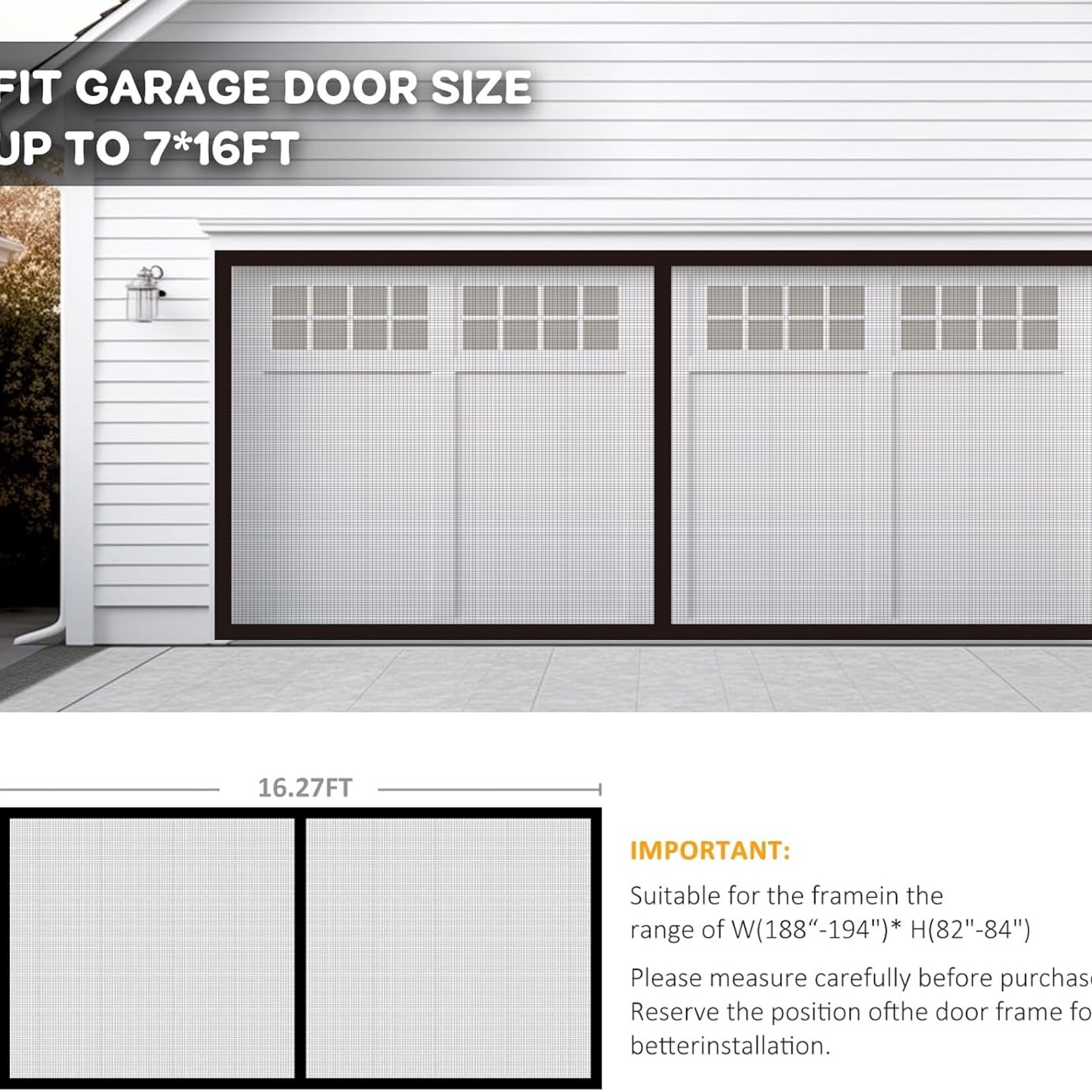 Magnetic Garage Door Screen 16x7 ft