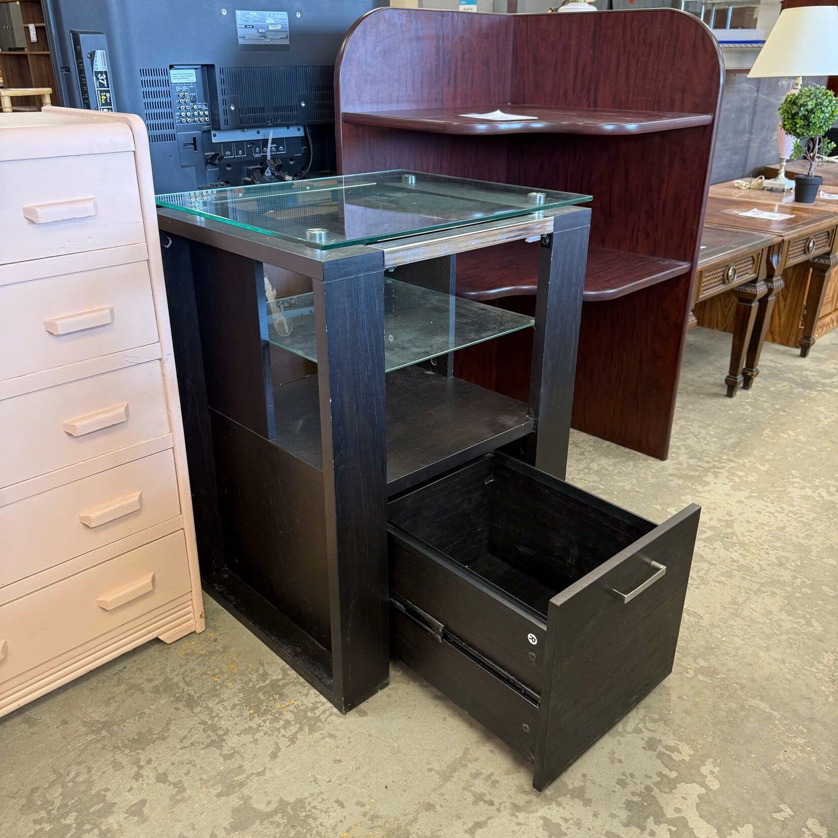 Glass Top One Drawer Cabinet