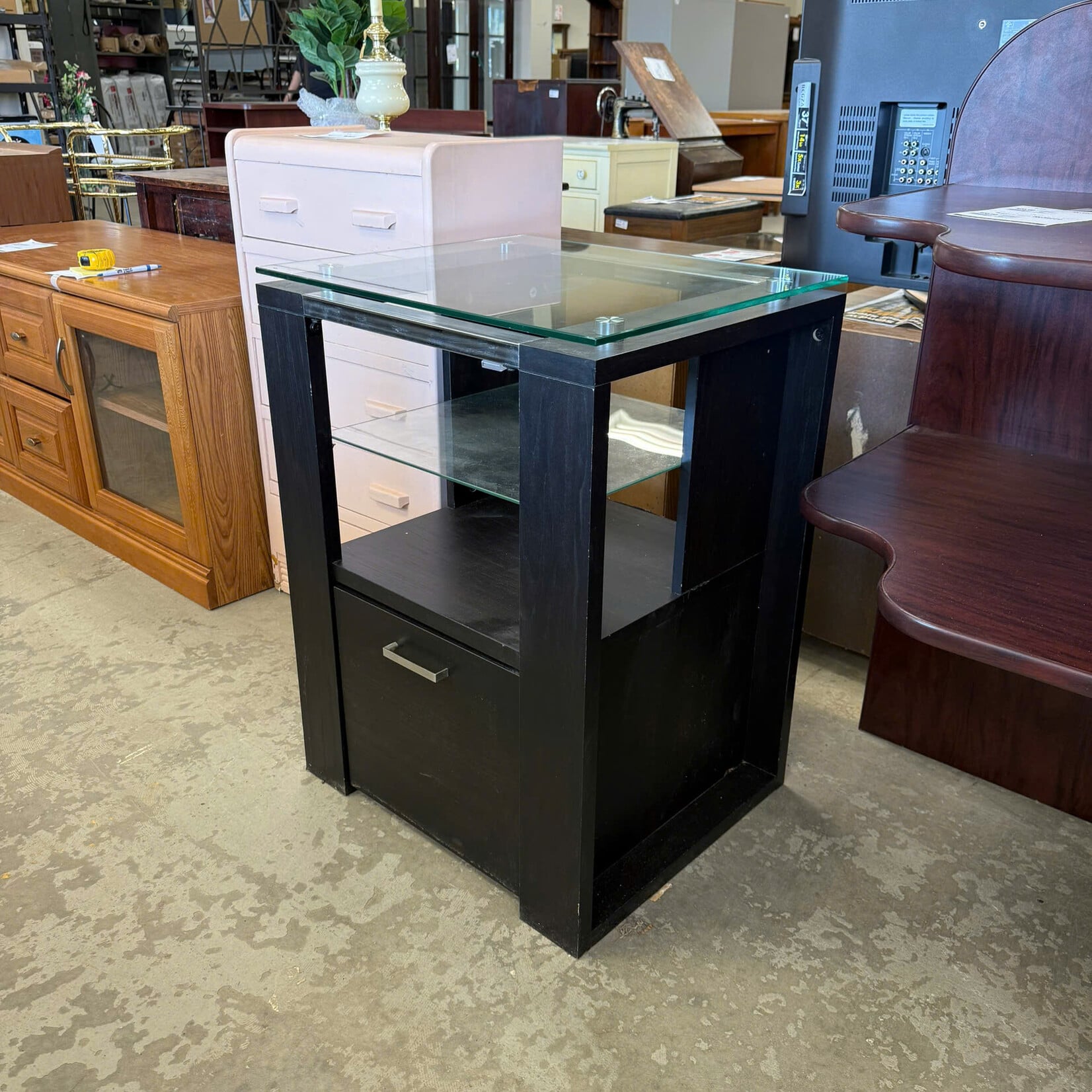 Glass Top One Drawer Cabinet