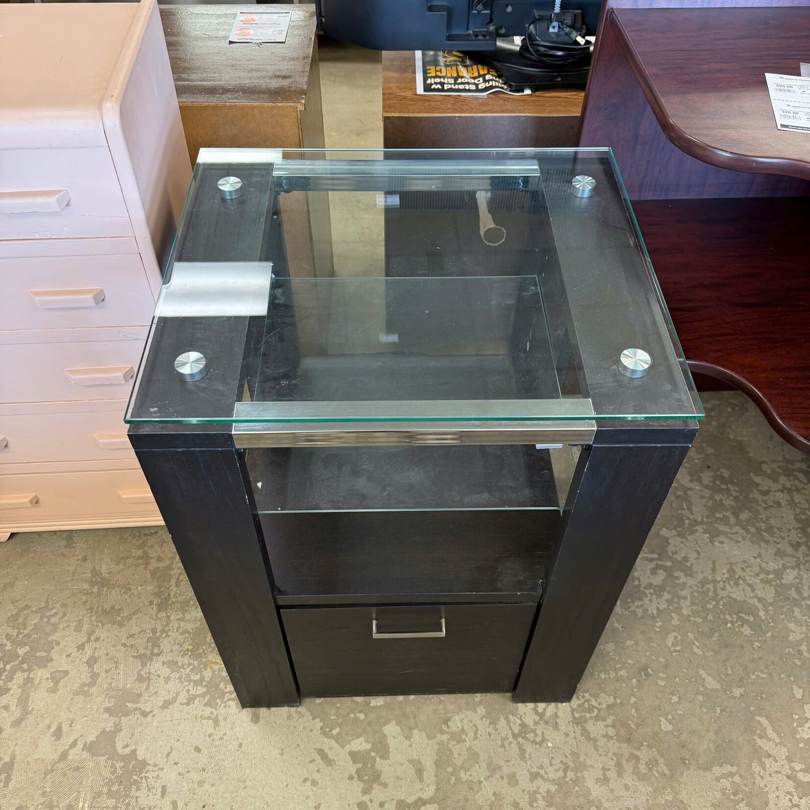 Glass Top One Drawer Cabinet