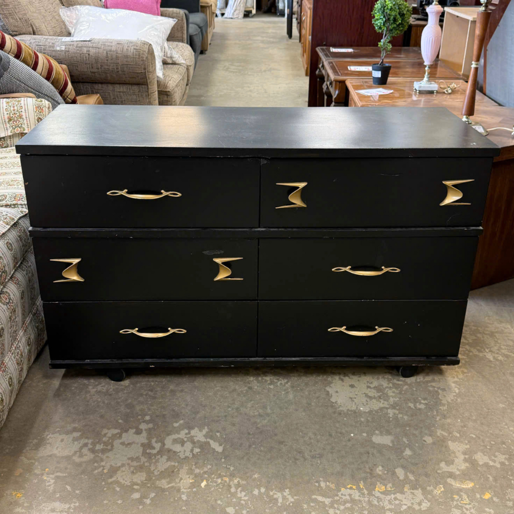 Black Rolling 6 Drawer Dresser