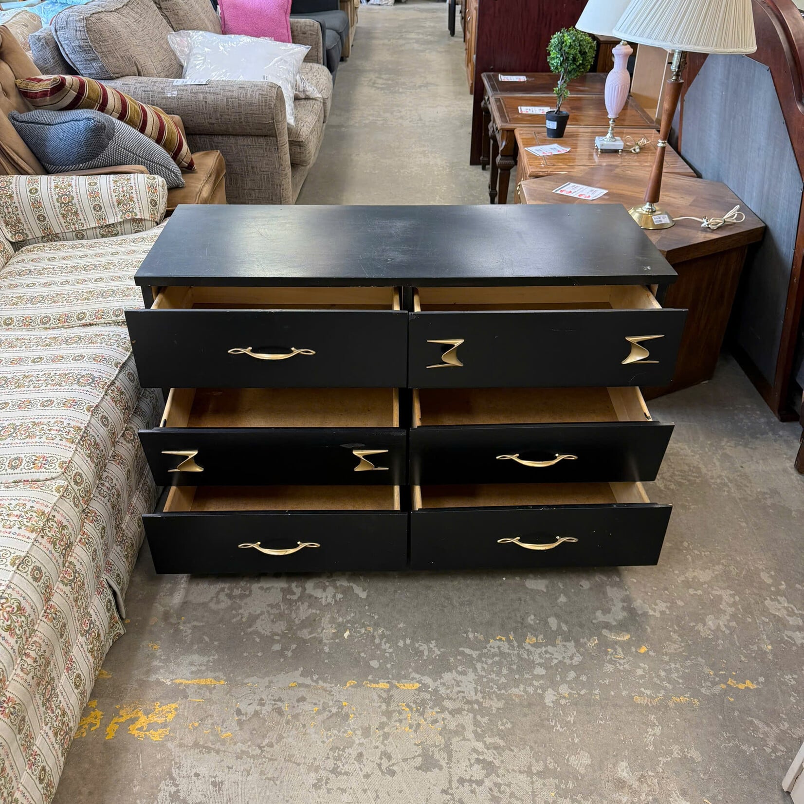 Black Rolling 6 Drawer Dresser