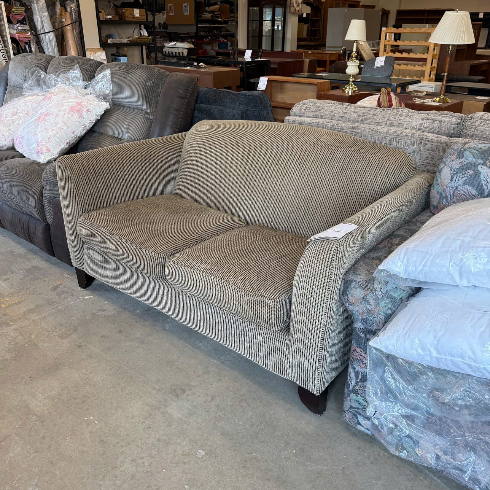 Brown Striped Loveseat