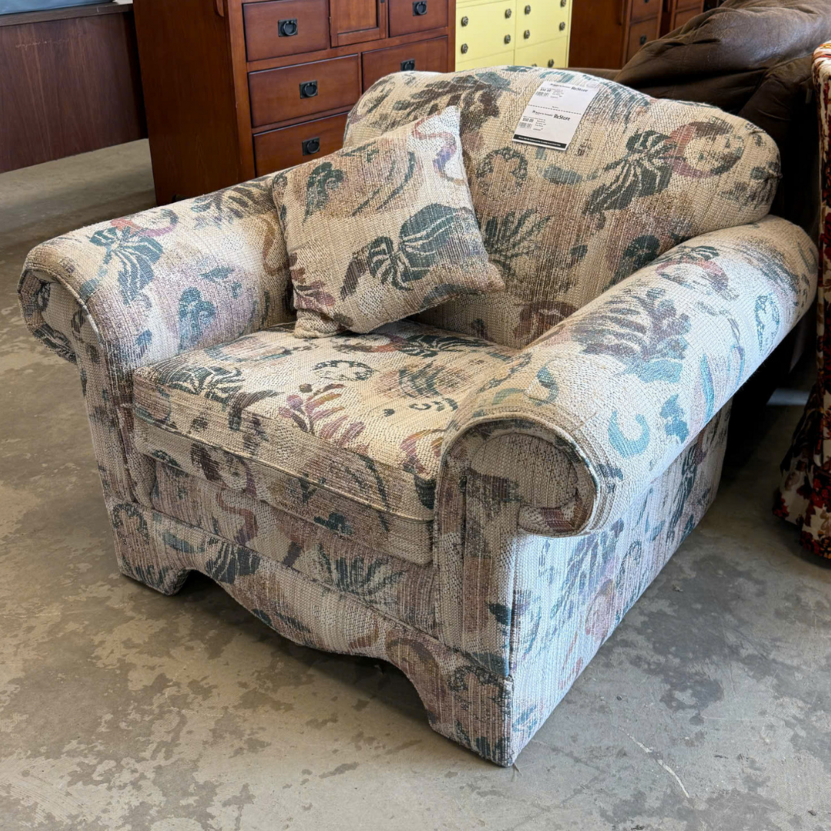 Upholstered Arm Chair with Toss Pillow