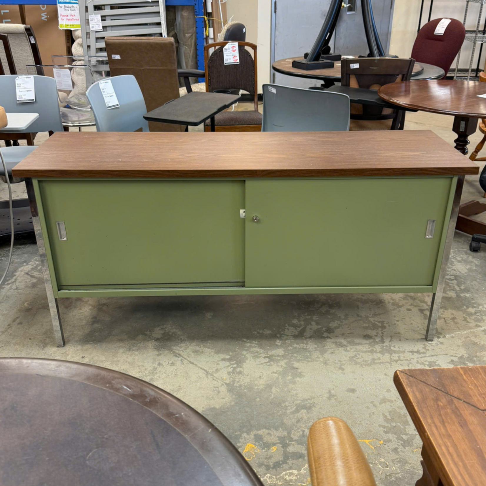 Desk with Metal Legs & Cabinet