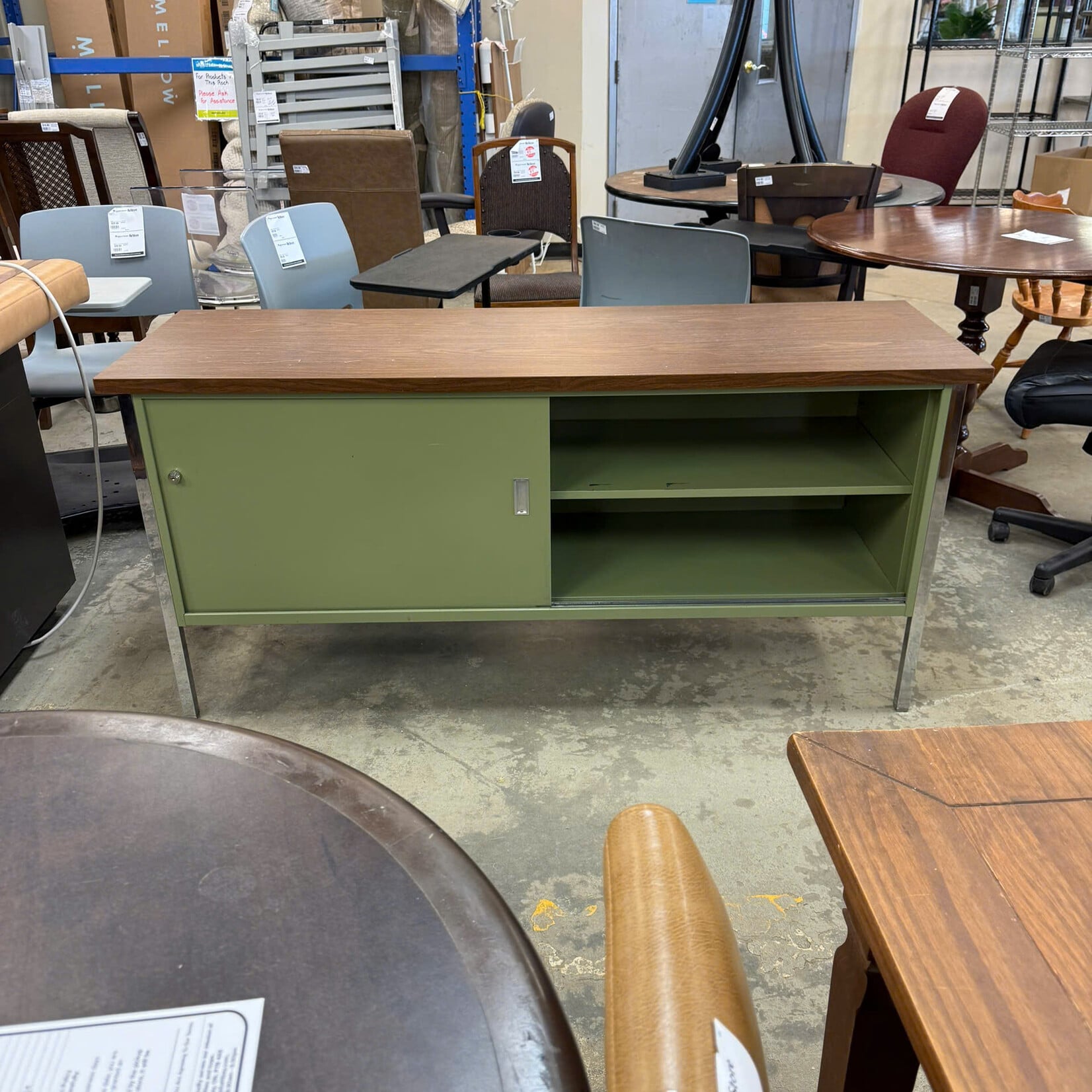 Desk with Metal Legs & Cabinet