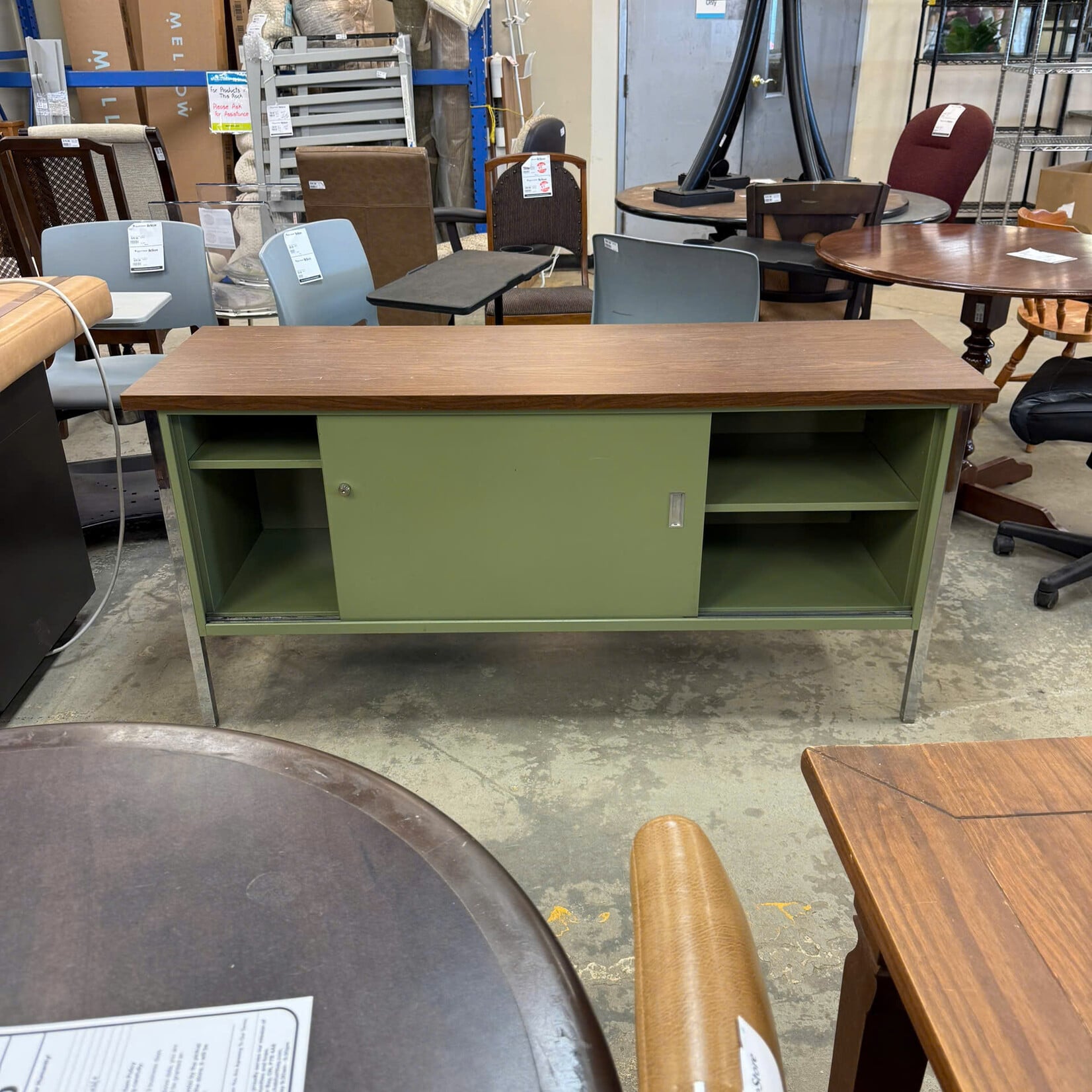 Desk with Metal Legs & Cabinet