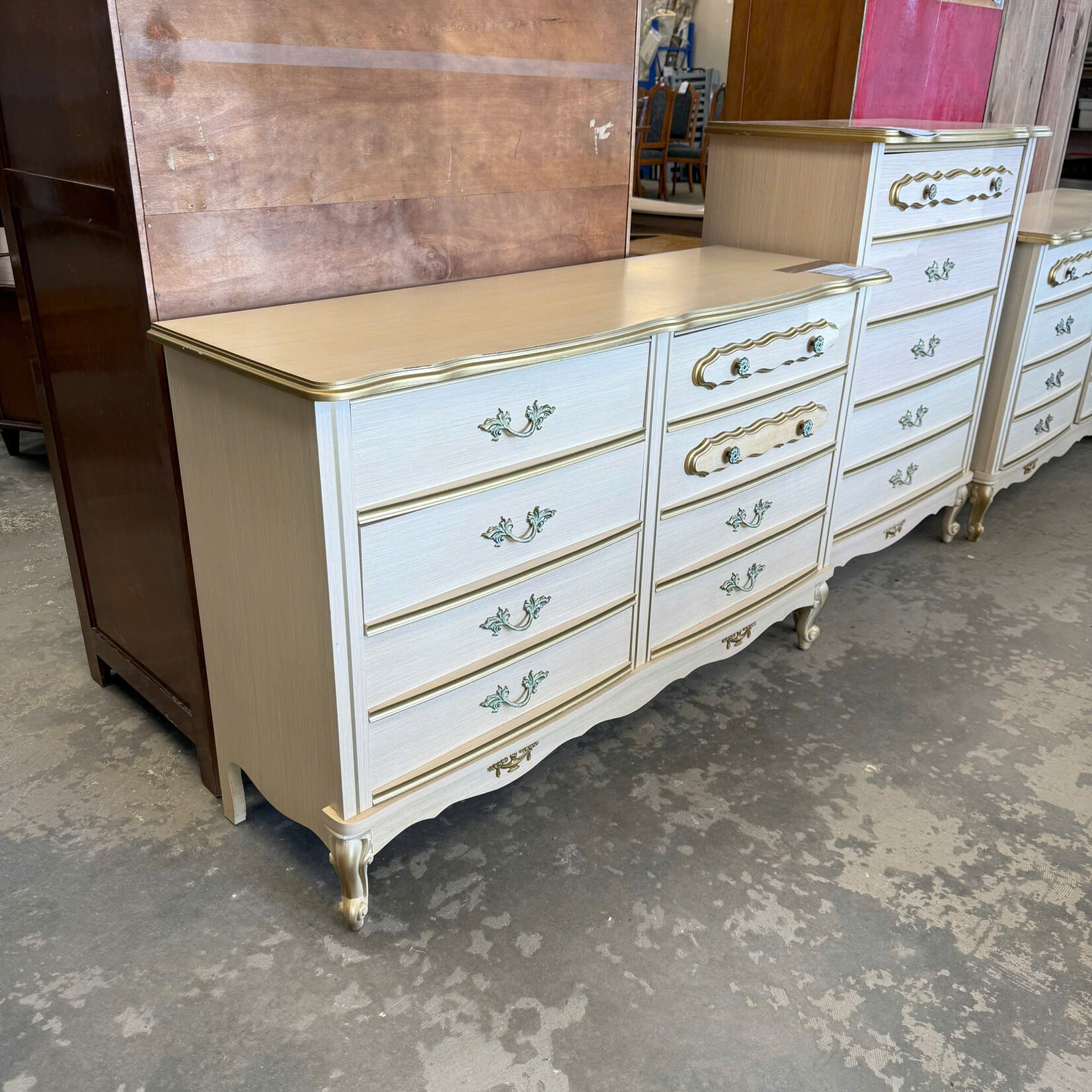 6 Drawer Beige Gold Edging Dresser