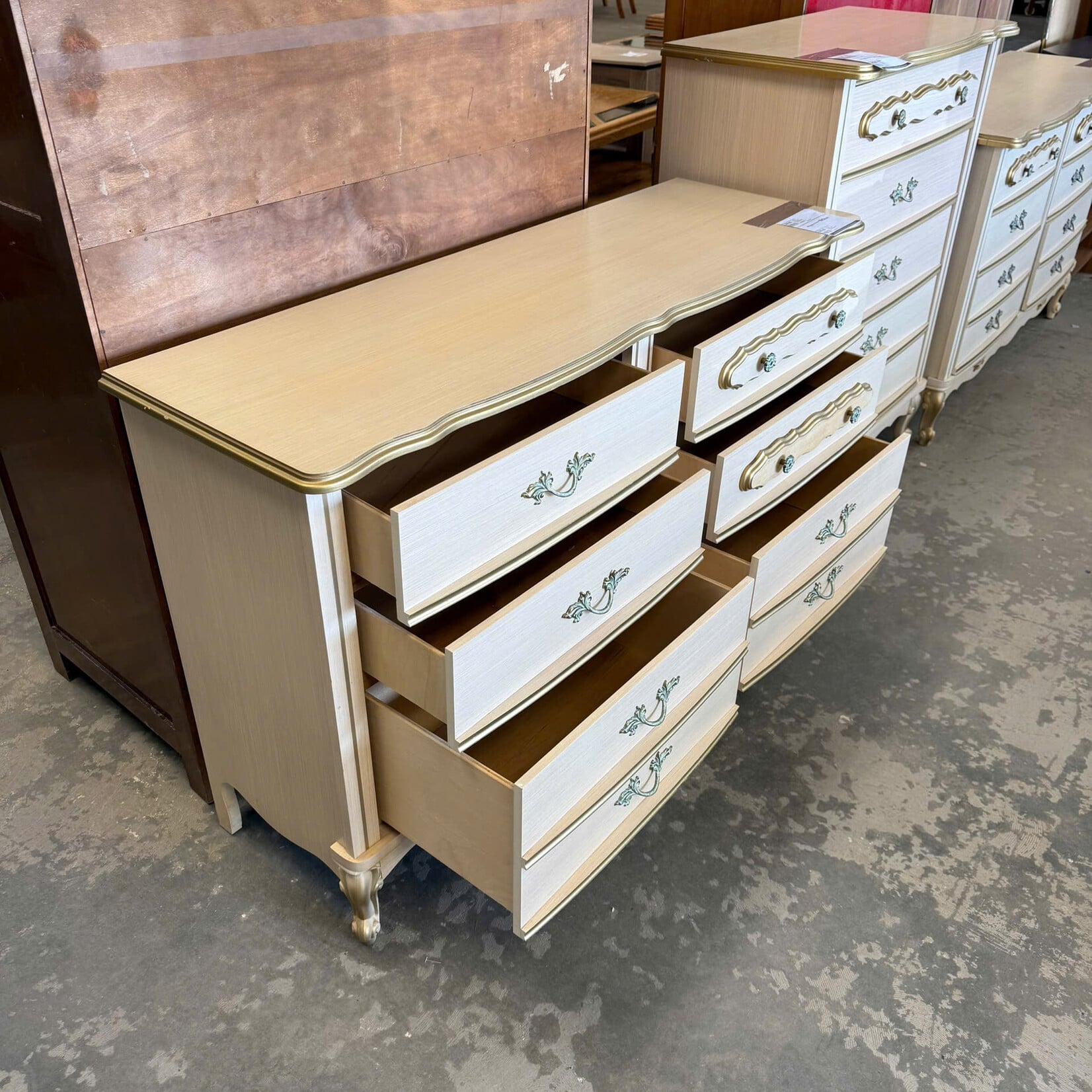6 Drawer Beige Gold Edging Dresser