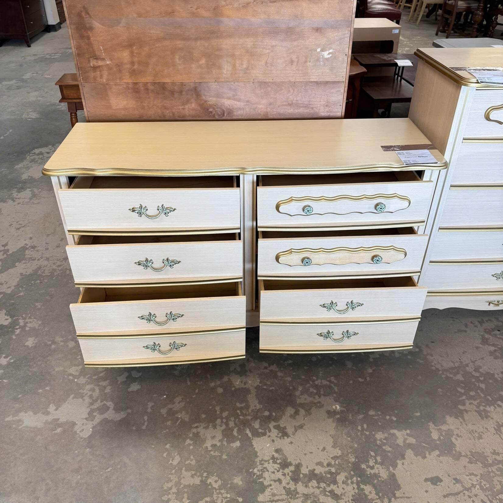 6 Drawer Beige Gold Edging Dresser