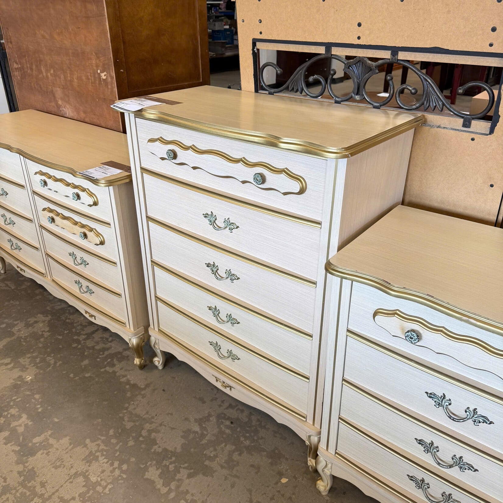 4 Drawer Beige Gold Edge Tall Dresser