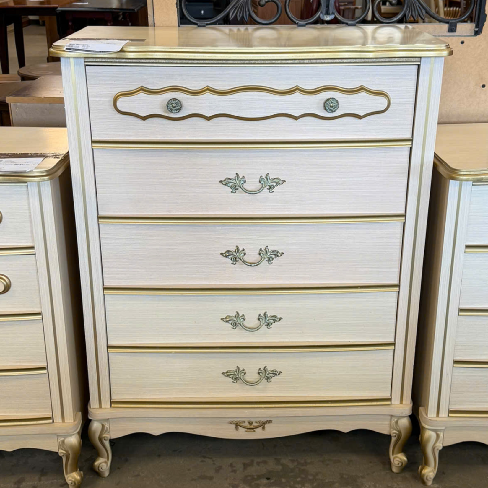 4 Drawer Beige Gold Edge Tall Dresser