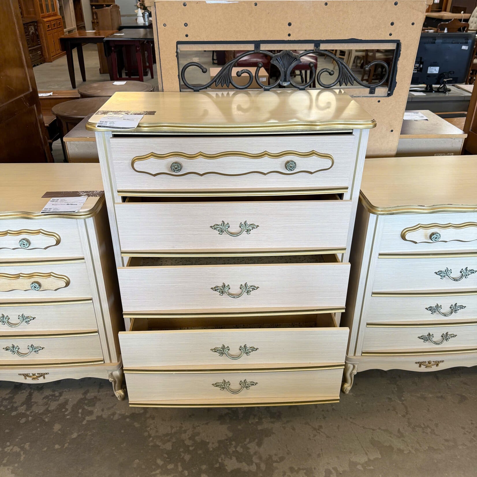 4 Drawer Beige Gold Edge Tall Dresser