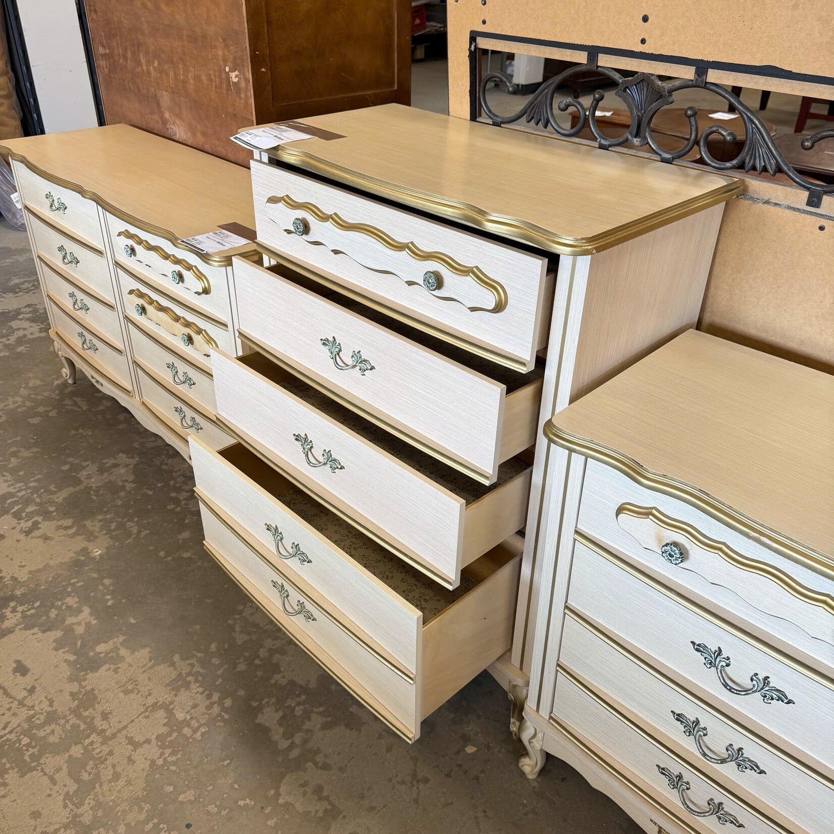 4 Drawer Beige Gold Edge Tall Dresser