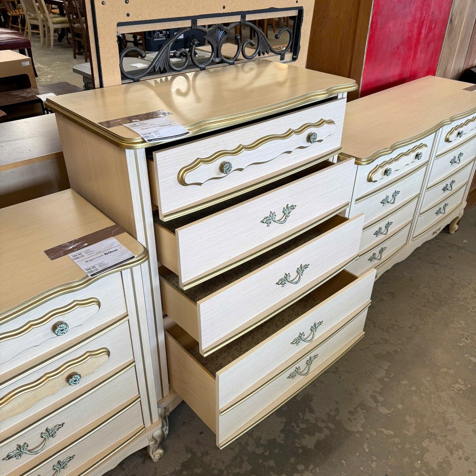 4 Drawer Beige Gold Edge Tall Dresser