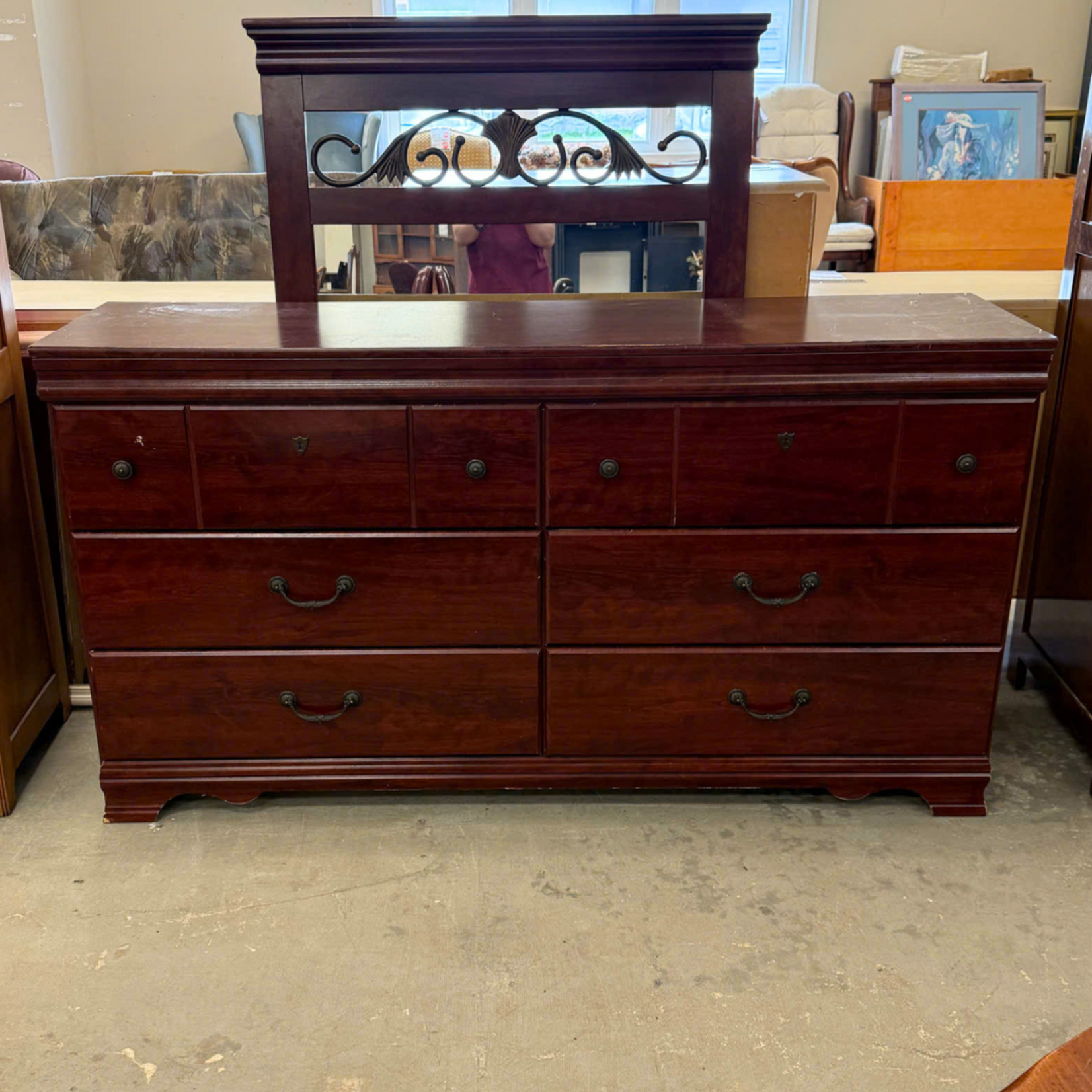 6 Drawer Red Dresser + Mirror