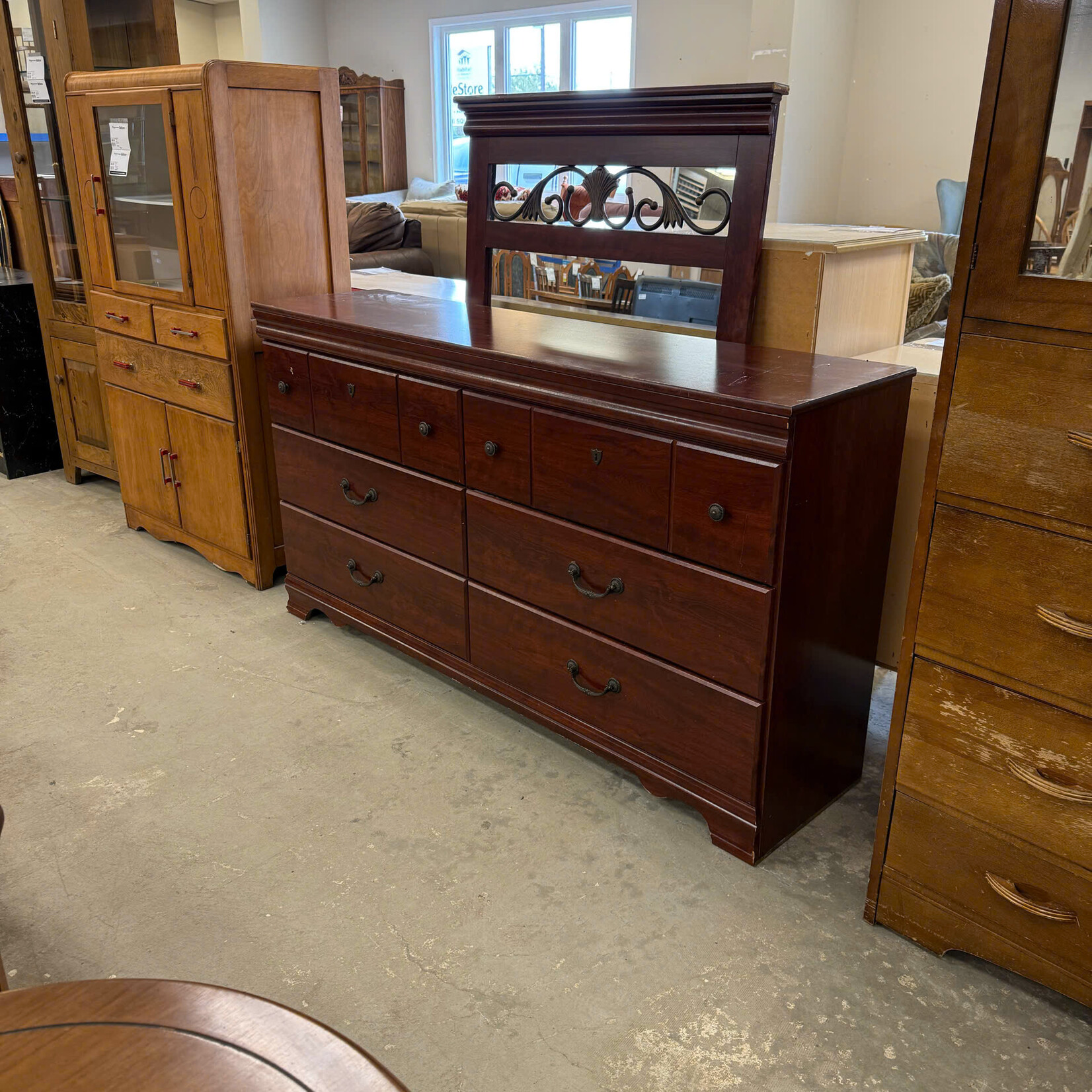 6 Drawer Red Dresser + Mirror