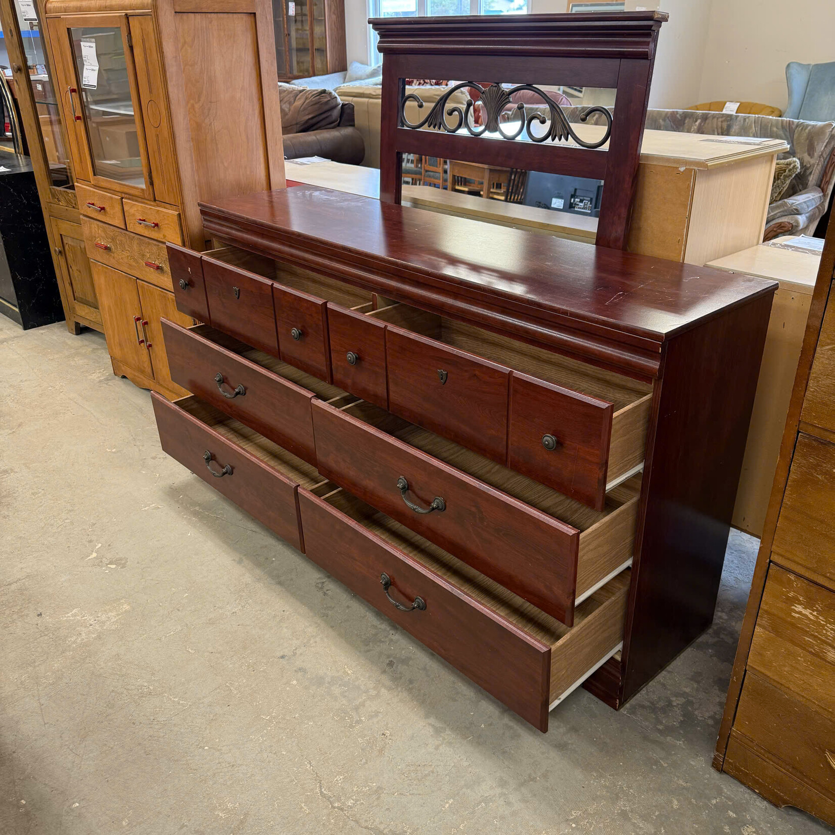 6 Drawer Red Dresser + Mirror