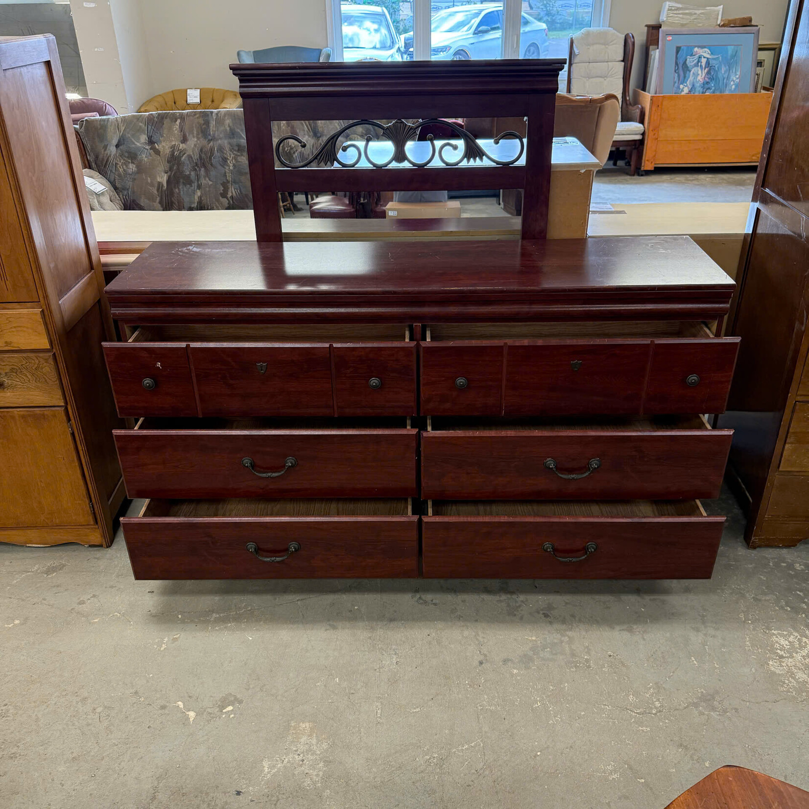 6 Drawer Red Dresser + Mirror