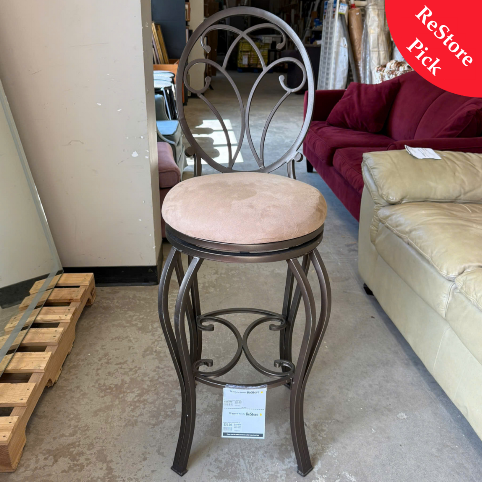 Bronze Metal Scroll-Back Swivel Chair