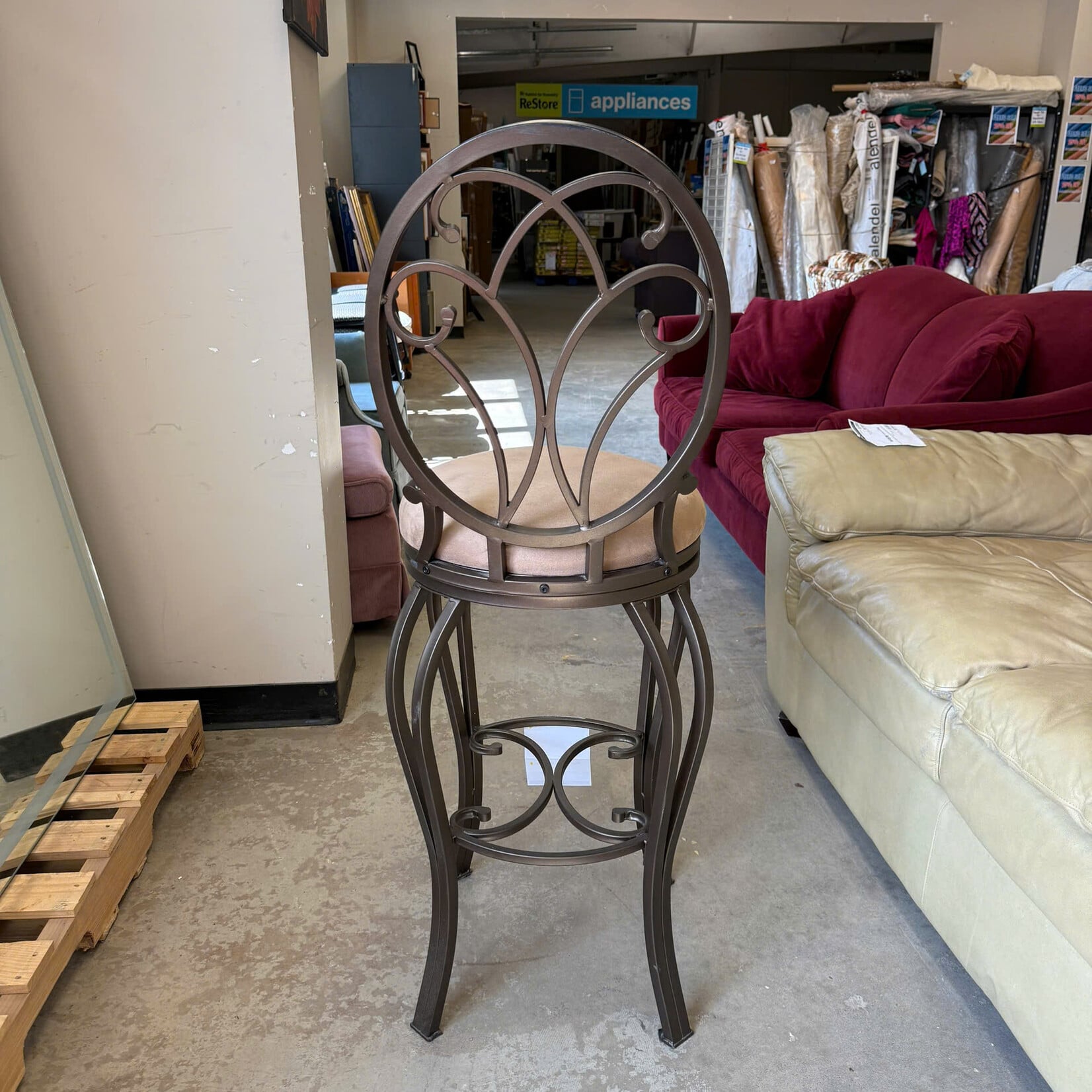 Bronze Metal Scroll-Back Swivel Chair