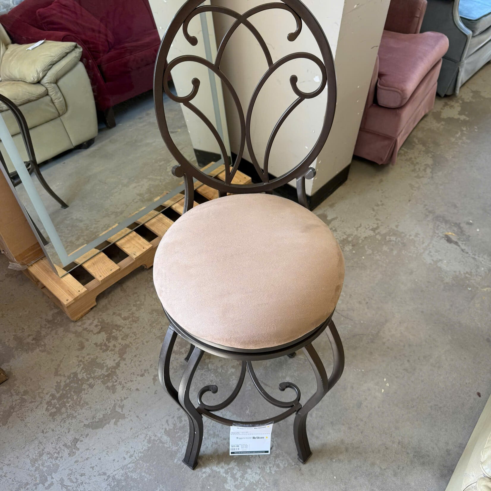 Bronze Metal Scroll-Back Swivel Chair
