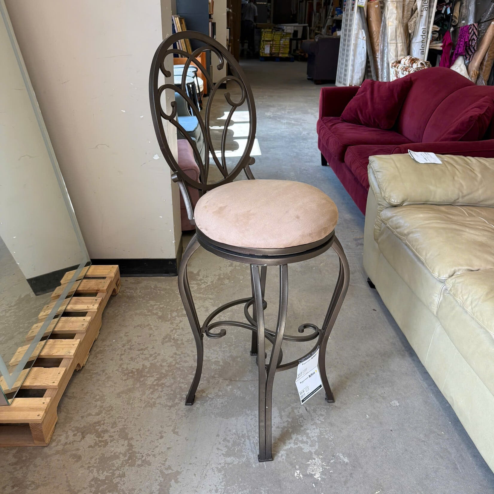 Bronze Metal Scroll-Back Swivel Chair