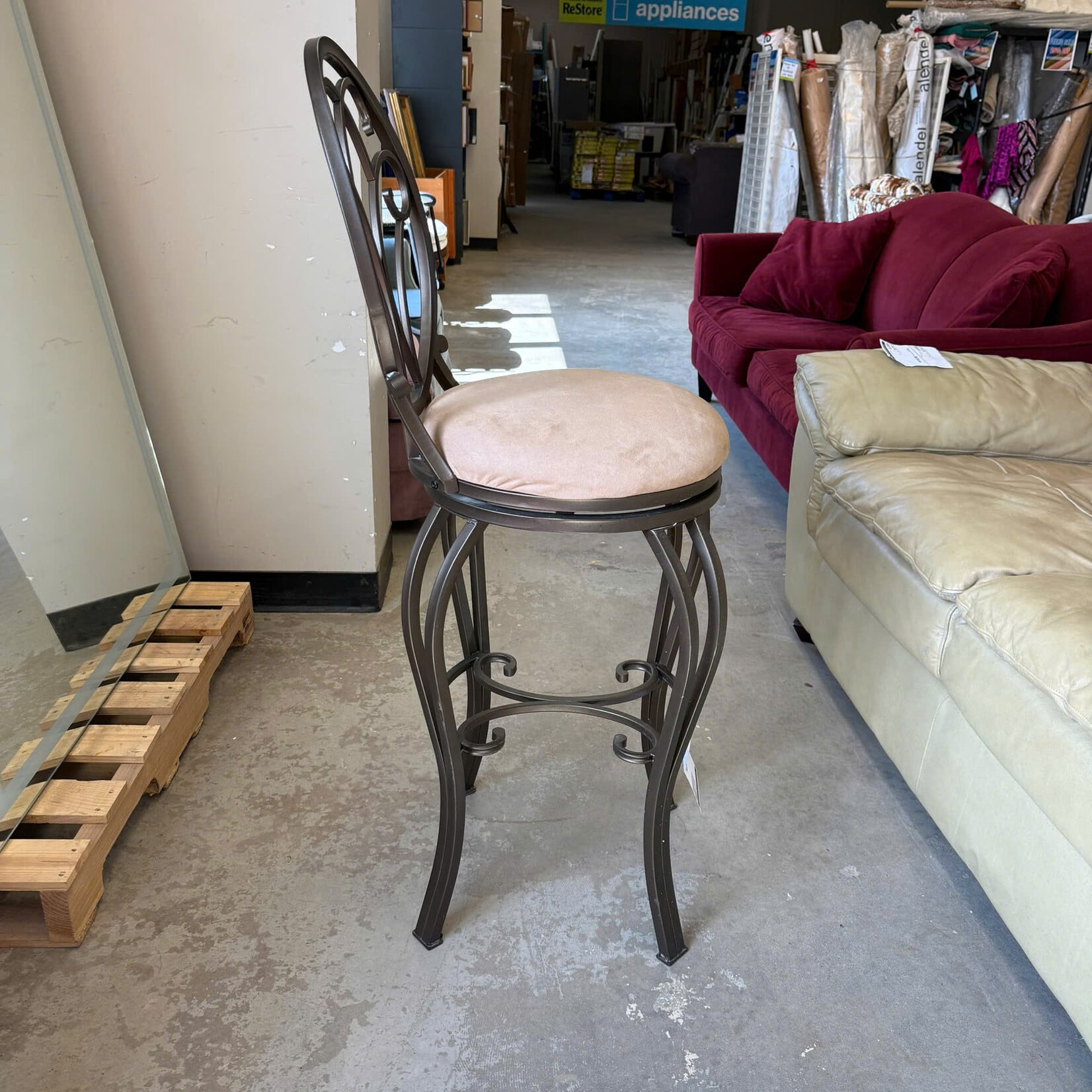Bronze Metal Scroll-Back Swivel Chair