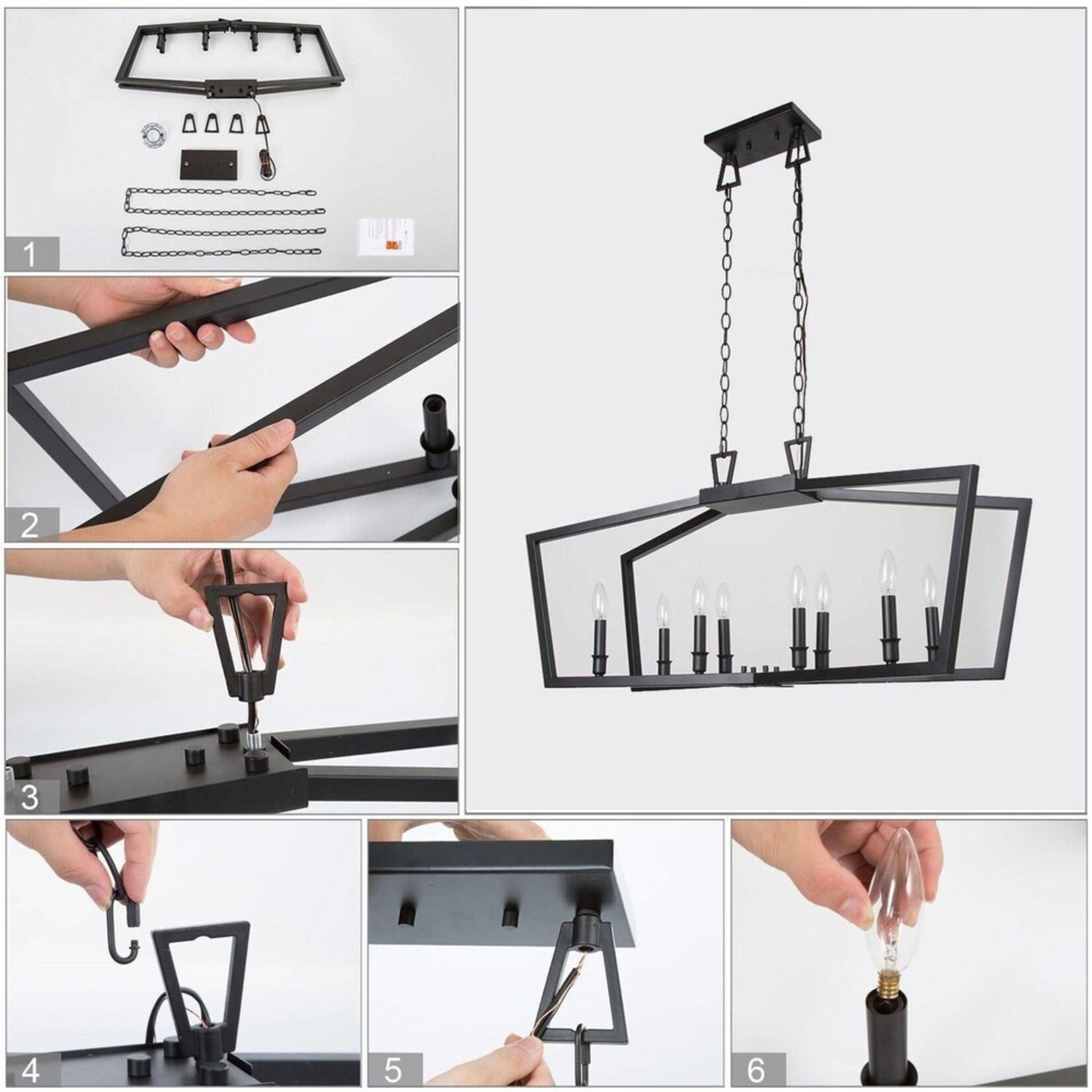 37 Inch Black Candlestick Chandelier