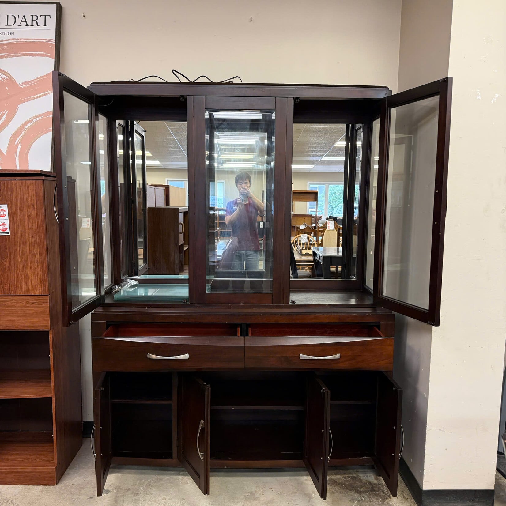 Dark Brown Big Glass China Cabinet