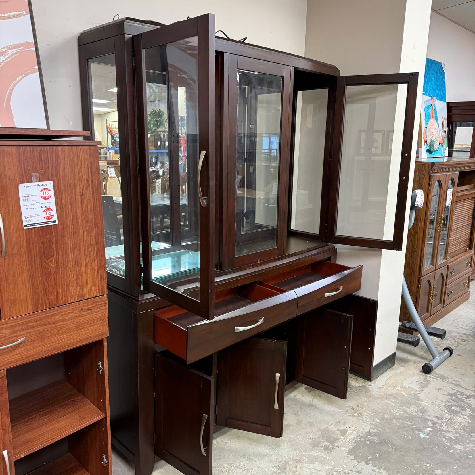 Dark Brown Big Glass China Cabinet