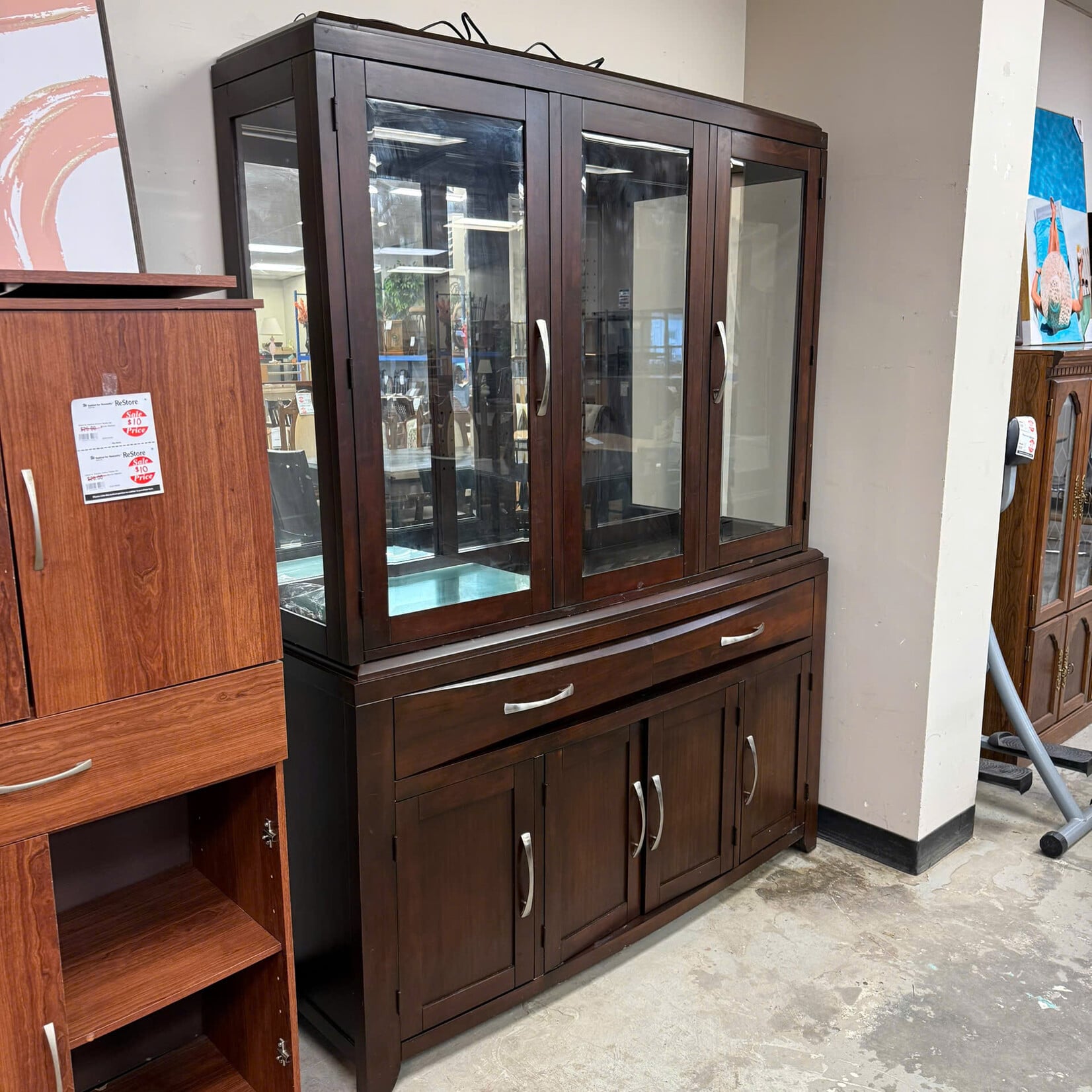 Dark Brown Big Glass China Cabinet