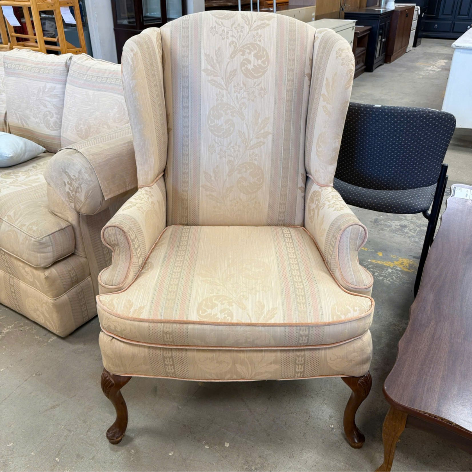 Gold&Beige Floral Fabric Chair
