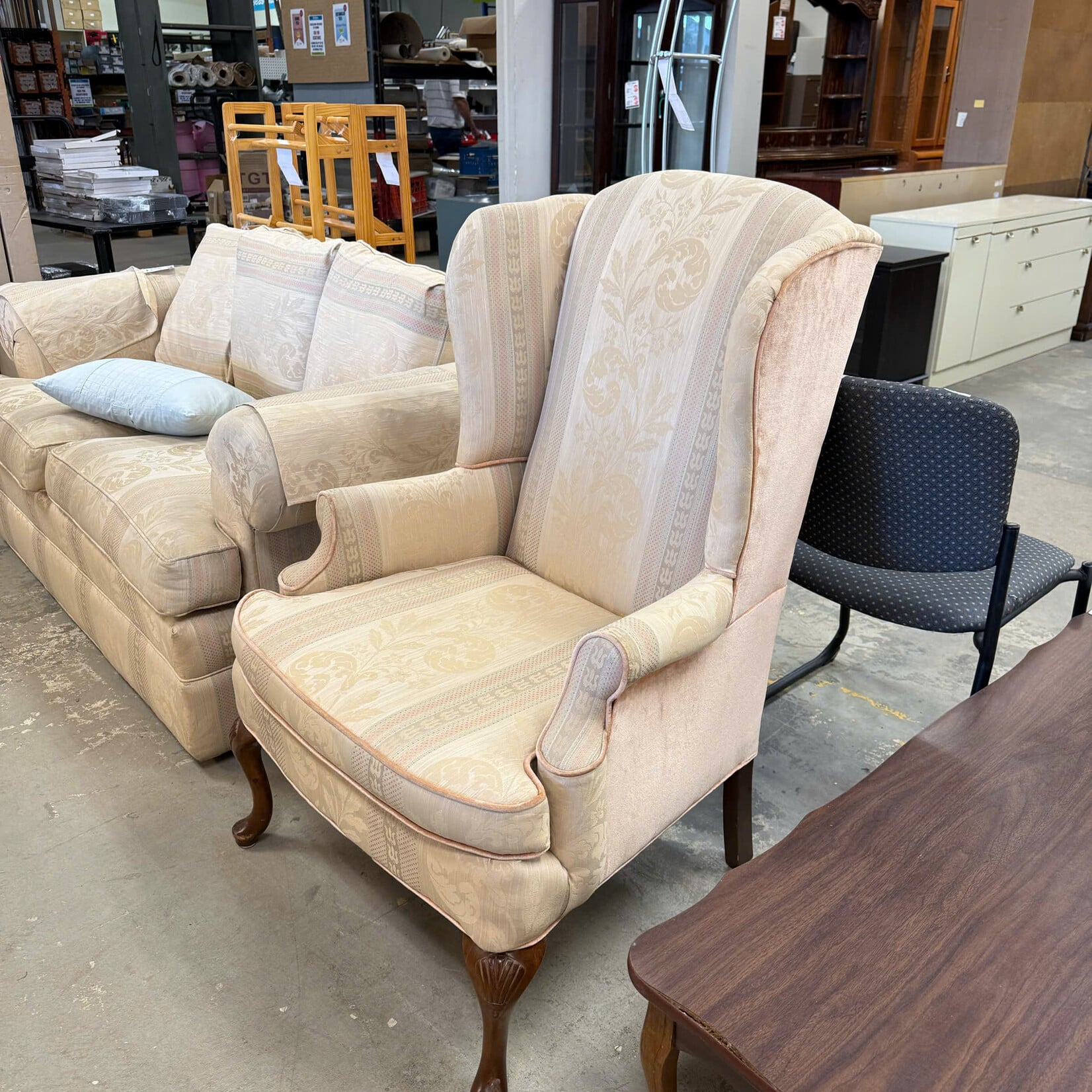Gold&Beige Floral Fabric Chair